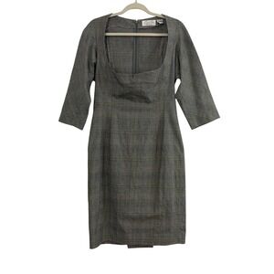 Byron Lars Beauty Mark Gray Plaid Sheath Dress Sz 10 Glen Check Office Siren